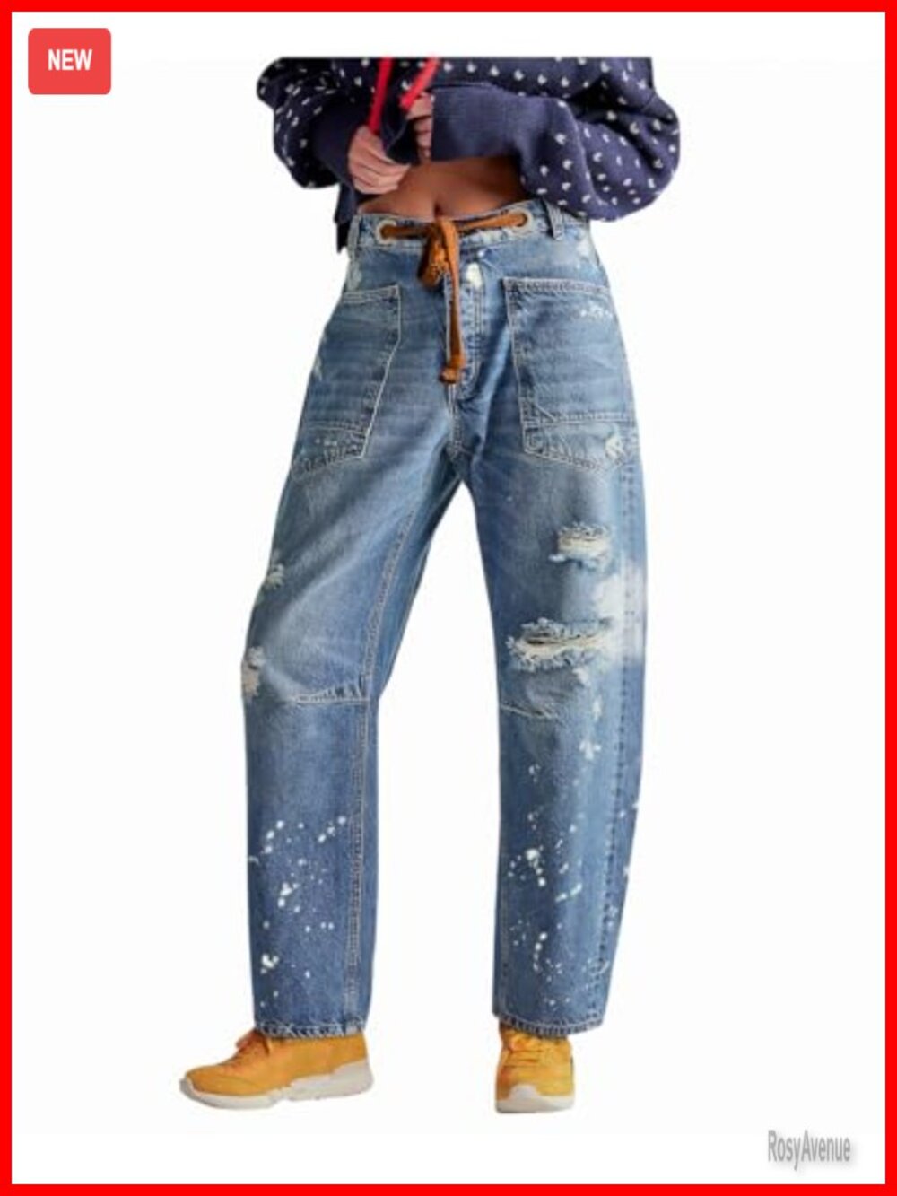 Baggy Barrel Jeans Mid Rise Drawstring Wide Leg Denim Pants